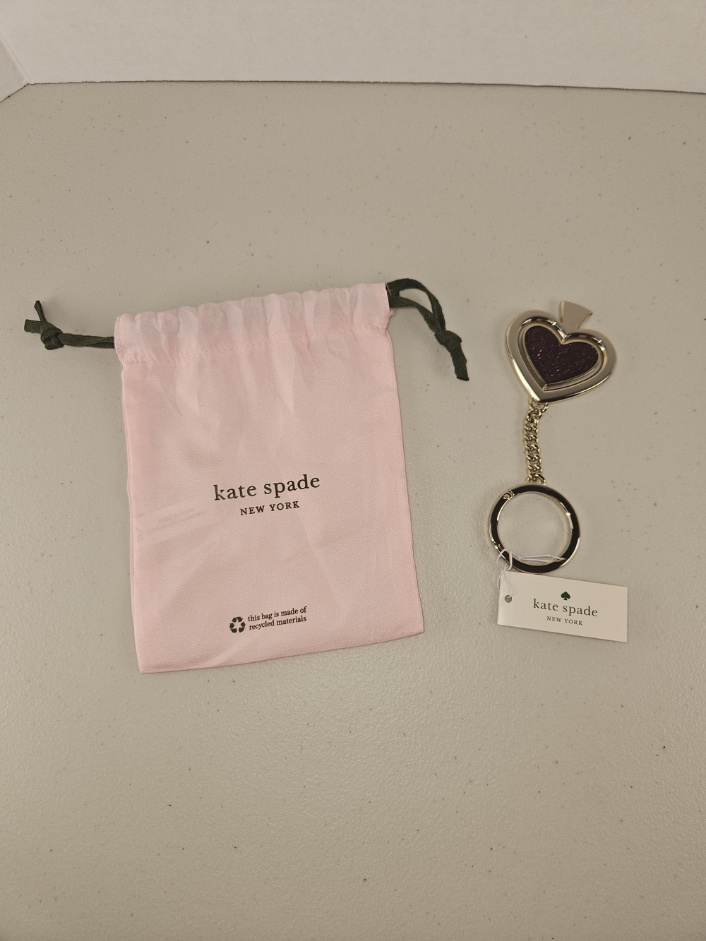 NWT kate spade  Rose Gold & RedHeart Keychain with Pink Dust Bag